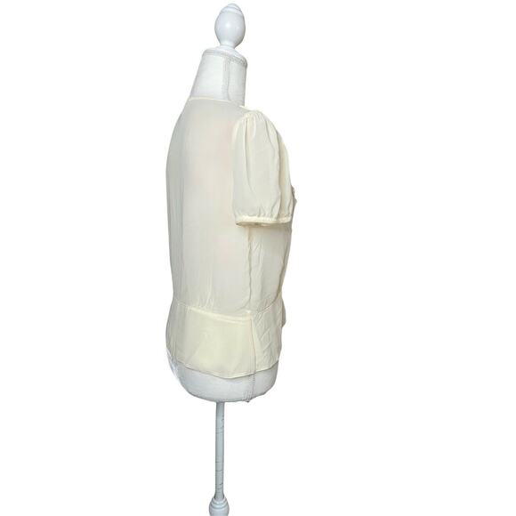 Vintage Old Navy Ruffle Front Sheer Ivory Blouse Secretary Sz M short sleeve - Picture 3 of 7